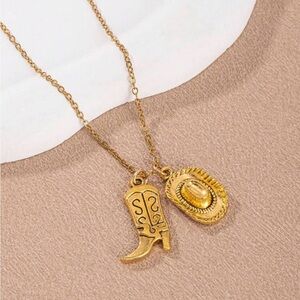 Gold Cowboy Boot and Hat Necklace